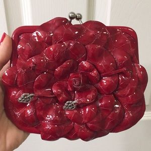 Red Patent leather rose change purse bag